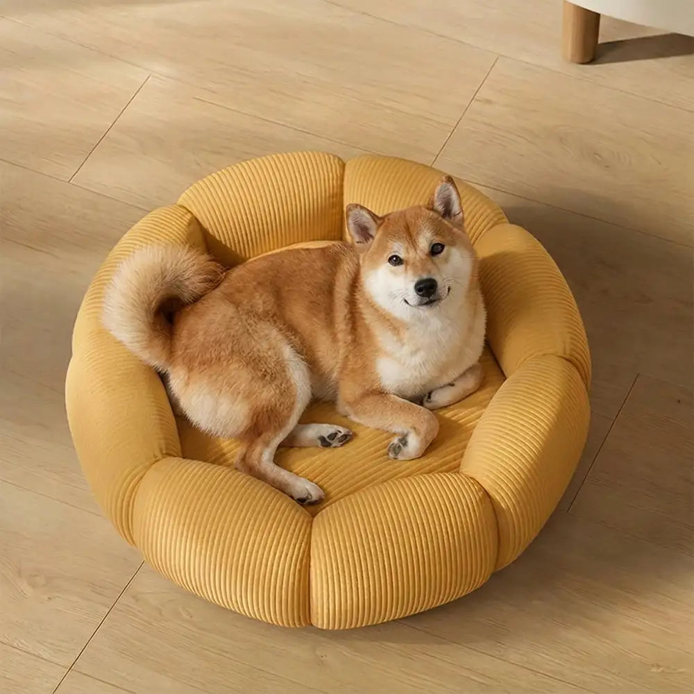 Lit rond pour chat et chien avec support de cou doux et lavable.