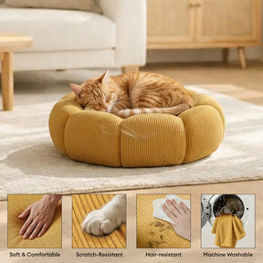 Lit rond pour chat et chien avec support de cou doux et lavable.