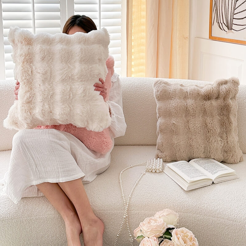 Coussin de canapé réversible en peluche douce