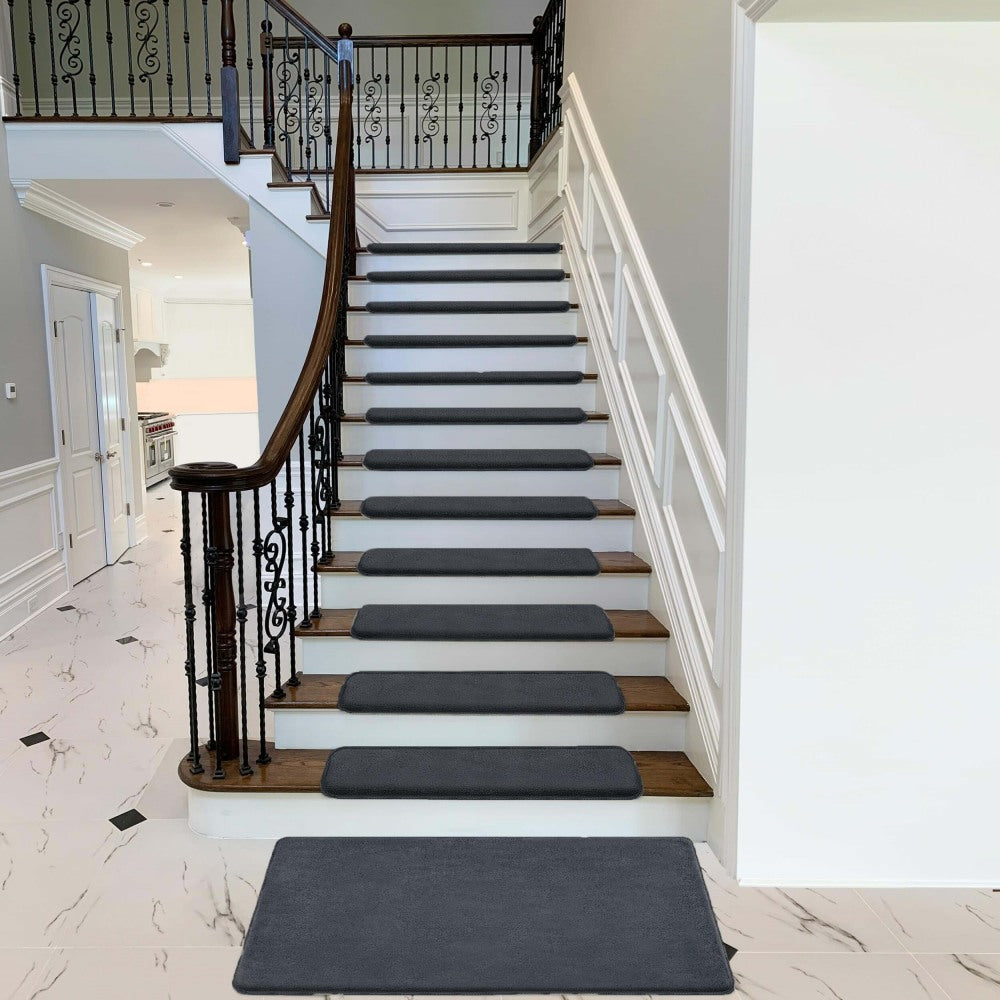 Protecteurs d'escaliers en peluche de couleur unie, bande antidérapante, marches de tapis d'escalier sans colle.