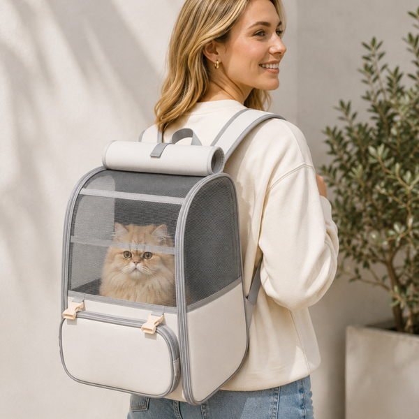Sac à dos transporteur pour chat spacieux et léger avec fenêtre transparente