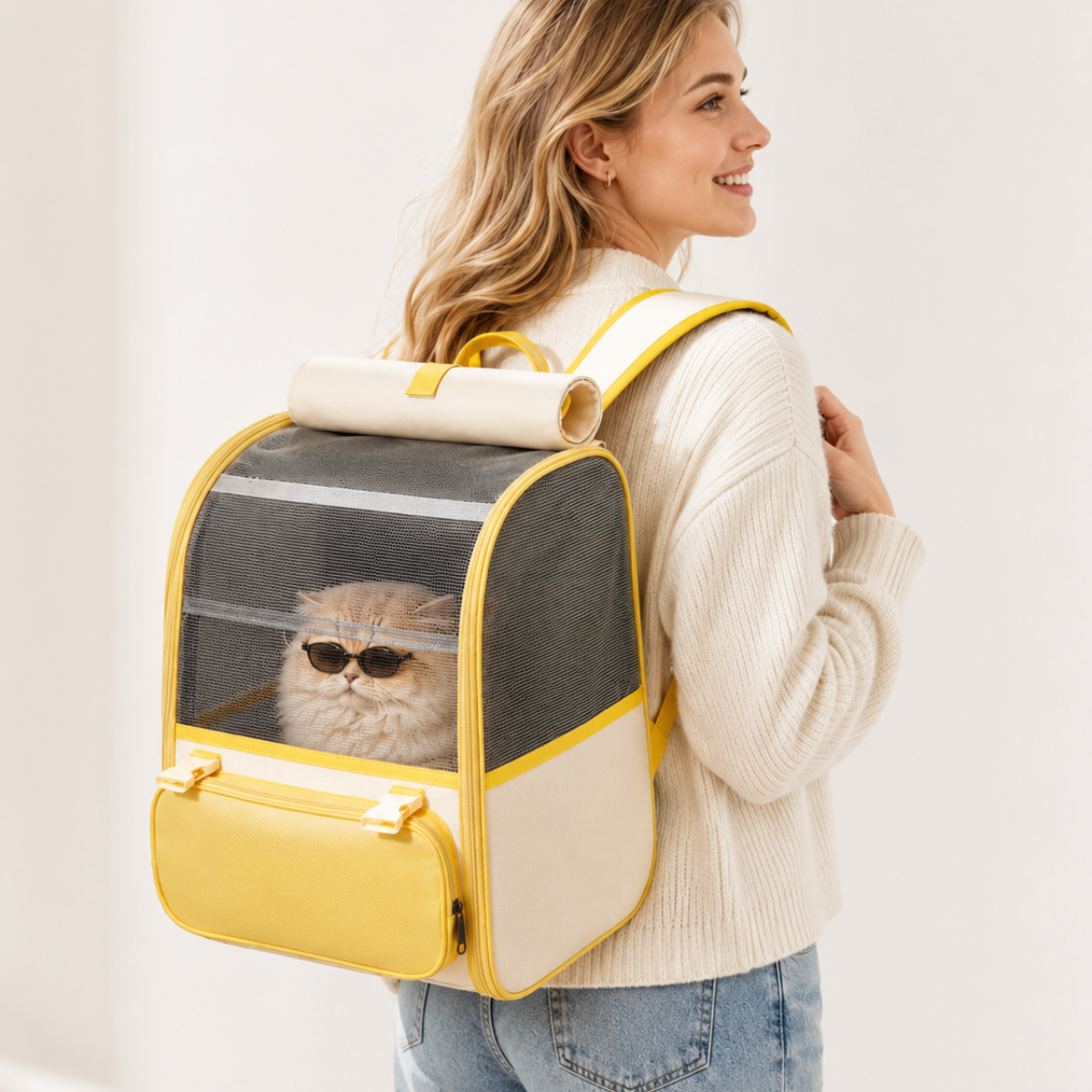 Sac à dos transporteur pour chat spacieux et léger avec fenêtre transparente
