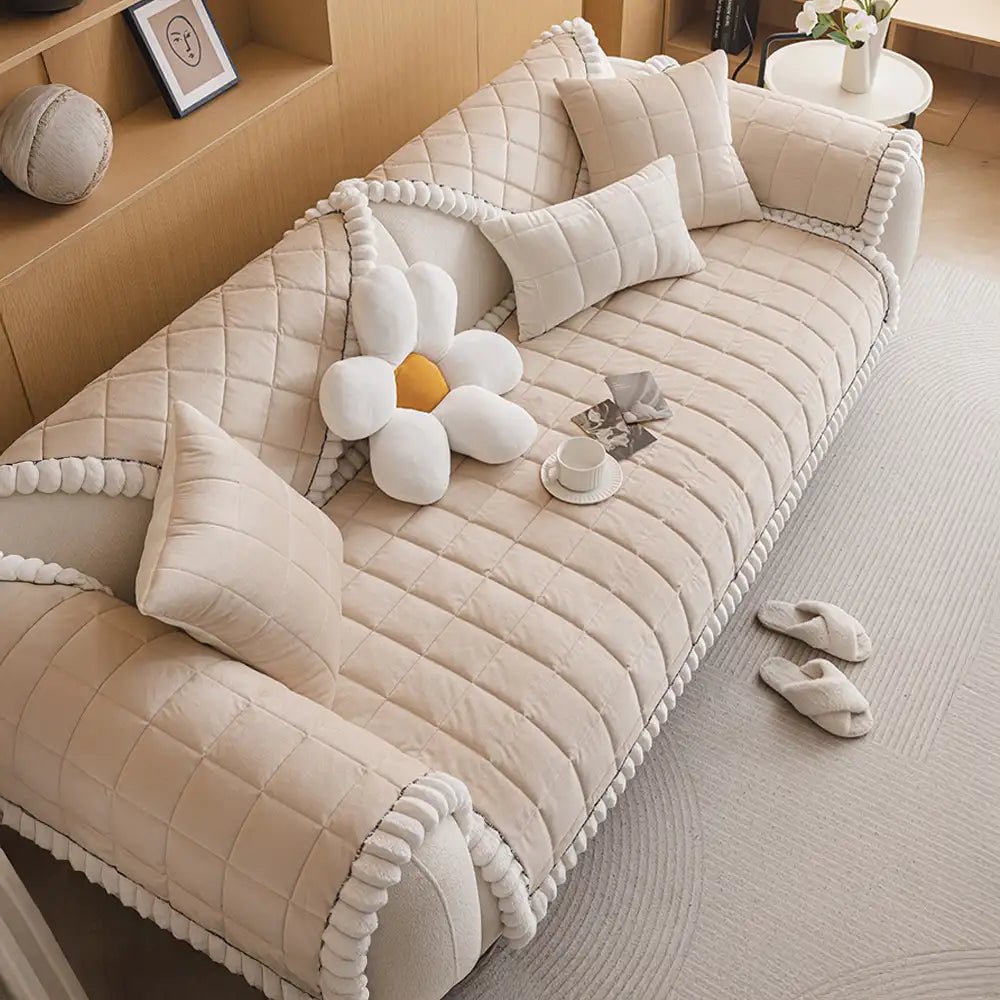 Housse de canapé simple en velours court carré protection antidérapante