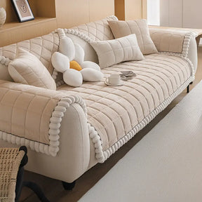 Housse de canapé simple en velours court carré protection antidérapante
