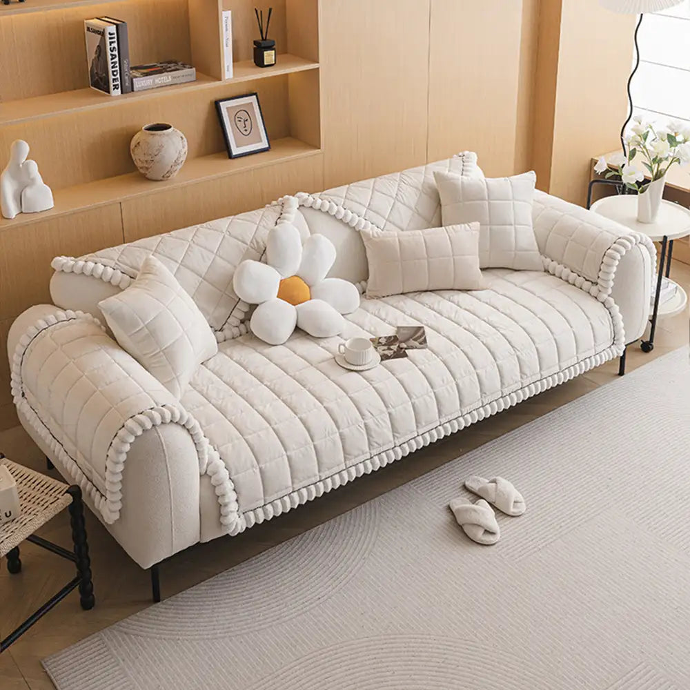 Housse de canapé simple en velours court carré protection antidérapante