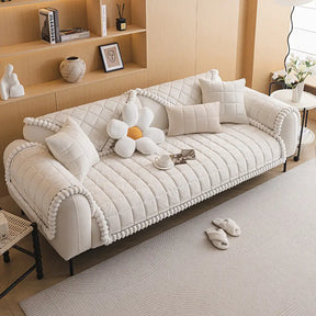 Housse de canapé simple en velours court carré protection antidérapante