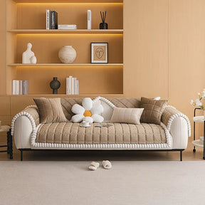 Housse de canapé simple en velours court carré protection antidérapante