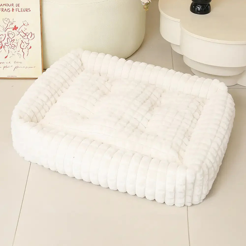 Lit pour chien peluche courte rayures carrées moelleux pour chiens petites et grandes tailles