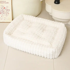 Lit pour chien peluche courte rayures carrées moelleux pour chiens petites et grandes tailles