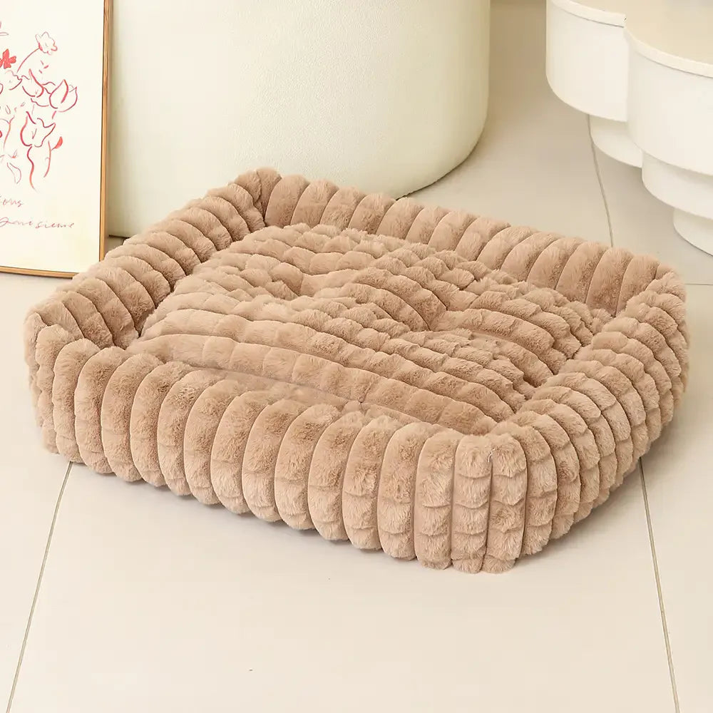 Lit pour chien peluche courte rayures carrées moelleux pour chiens petites et grandes tailles