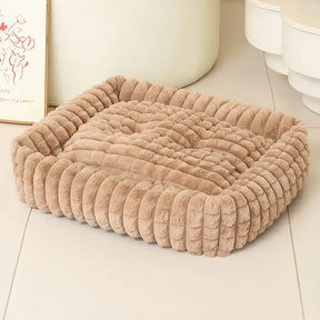 Lit pour chien peluche courte rayures carrées moelleux pour chiens petites et grandes tailles