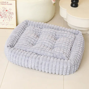 Lit pour chien peluche courte rayures carrées moelleux pour chiens petites et grandes tailles