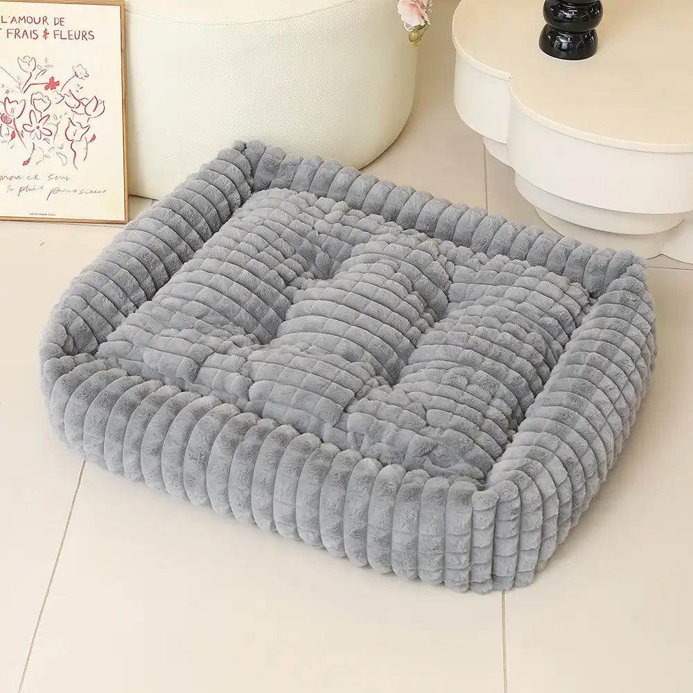 Lit pour chien peluche courte rayures carrées moelleux pour chiens petites et grandes tailles