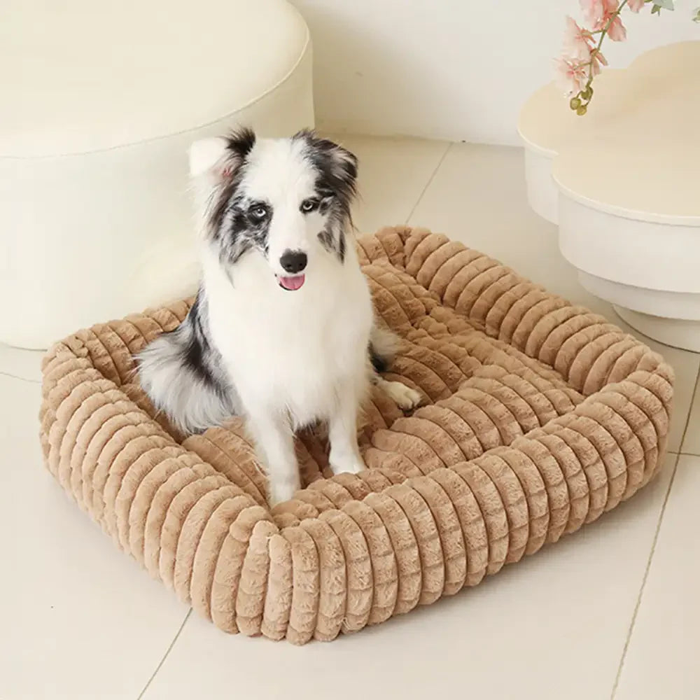 Lit pour chien peluche courte rayures carrées moelleux pour chiens petites et grandes tailles