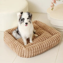 Lit pour chien peluche courte rayures carrées moelleux pour chiens petites et grandes tailles