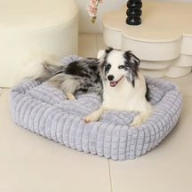 Lit pour chien peluche courte rayures carrées moelleux pour chiens petites et grandes tailles