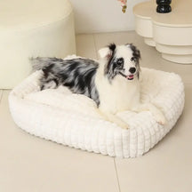 Lit pour chien peluche courte rayures carrées moelleux pour chiens petites et grandes tailles
