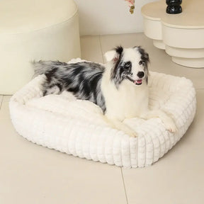 Lit pour chien peluche courte rayures carrées moelleux pour chiens petites et grandes tailles