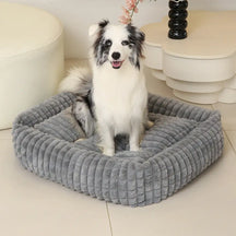 Lit pour chien peluche courte rayures carrées moelleux pour chiens petites et grandes tailles