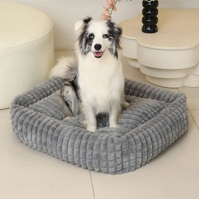 Lit pour chien peluche courte rayures carrées moelleux pour chiens petites et grandes tailles