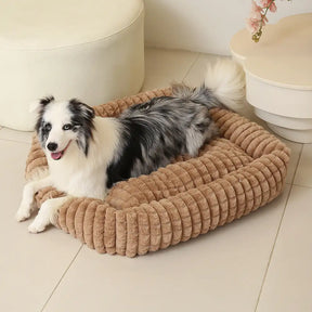 Lit pour chien peluche courte rayures carrées moelleux pour chiens petites et grandes tailles