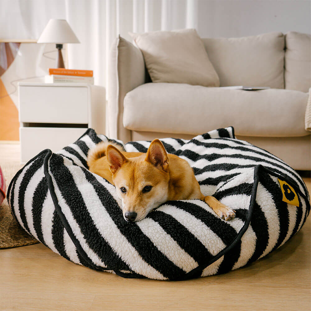 Fauteuil pour Animaux en Forme de Haricot à Motif Rayé Tendance