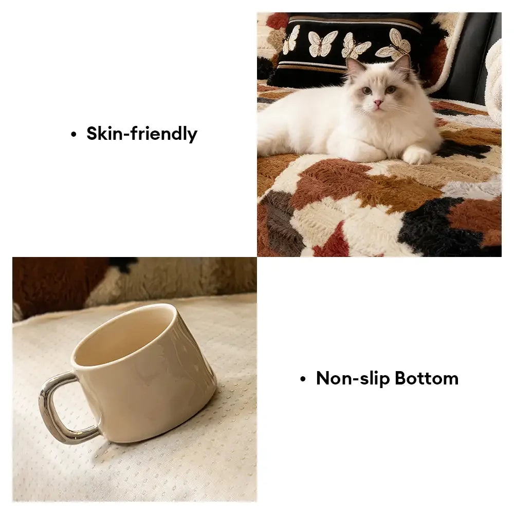 Housse de canapé en fausse fourrure de lapin, douce, antidérapante, de forme irrégulière et colorée.