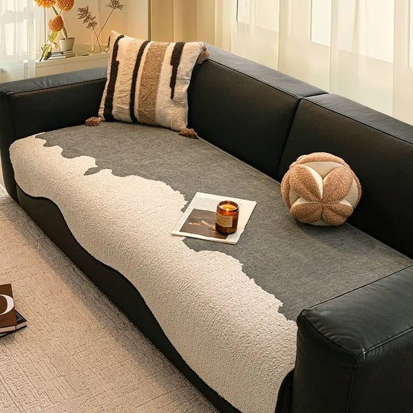 Housse de canapé non glissante en chenille contrastée irrégulière et stylée, résistant aux rayures.