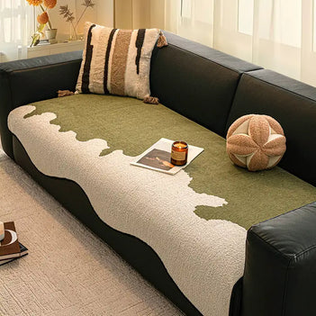 Housse de canapé non glissante en chenille contrastée irrégulière et stylée, résistant aux rayures.