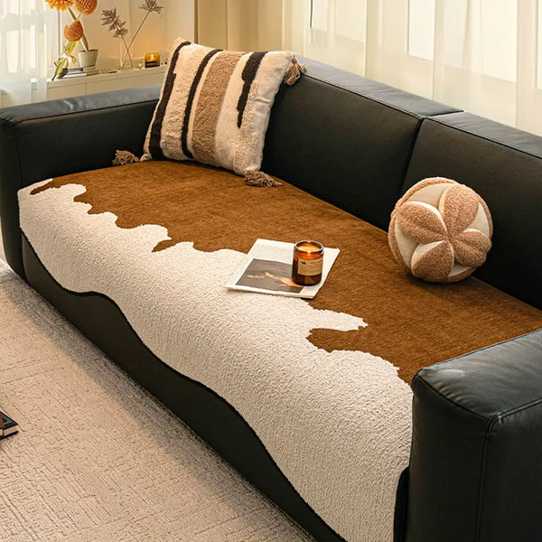 Housse de canapé non glissante en chenille contrastée irrégulière et stylée, résistant aux rayures.