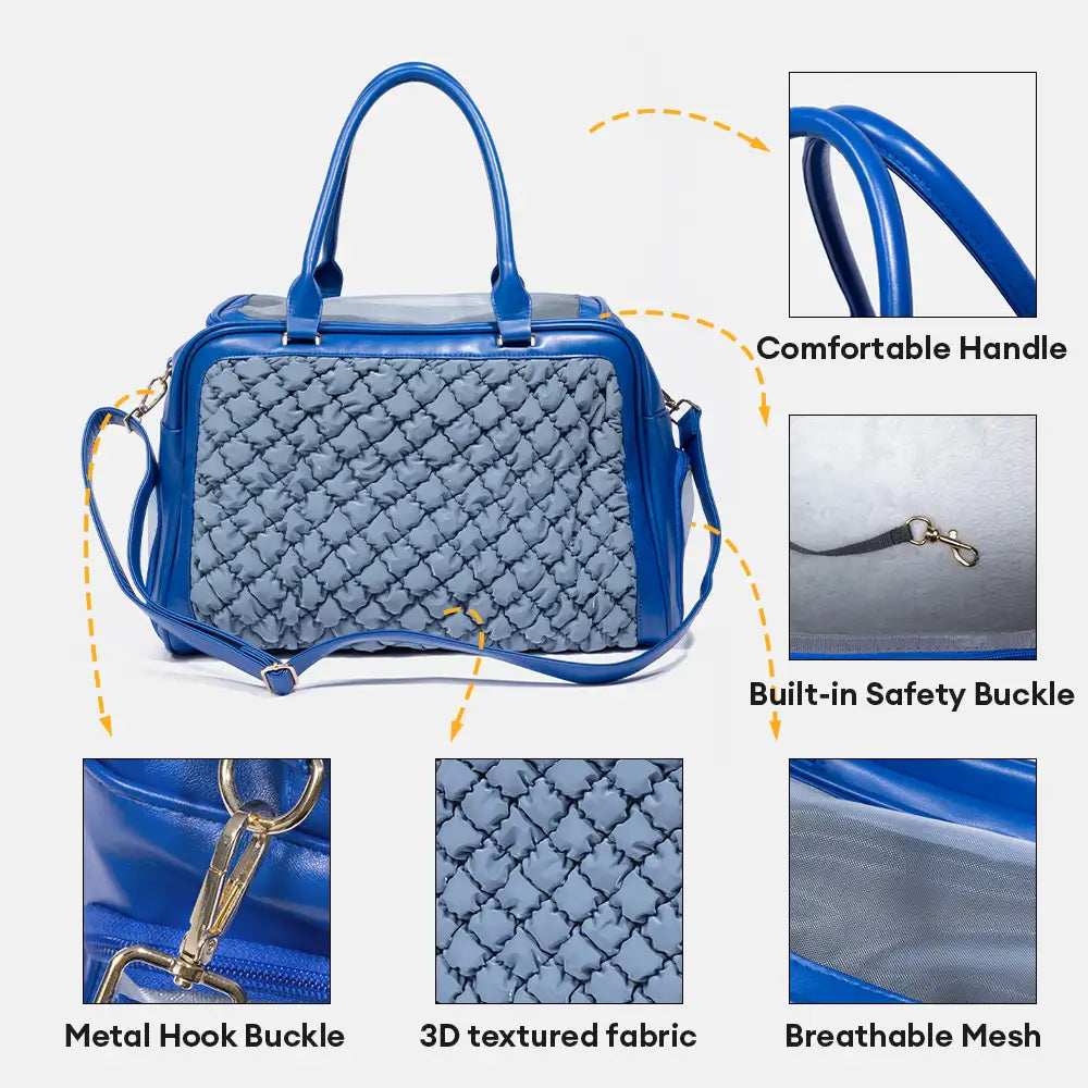 Sac de transport pour animaux stylé, matelassé, en patchwork, respirant et léger pour chien et chat.