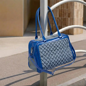 Sac de transport pour animaux stylé, matelassé, en patchwork, respirant et léger pour chien et chat.