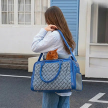 Sac de transport pour animaux stylé, matelassé, en patchwork, respirant et léger pour chien et chat.