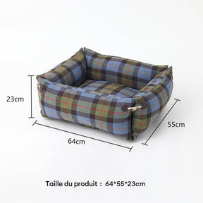 Lit réversible à carreaux doux et extensible pour chien et chat avec bouton en corne