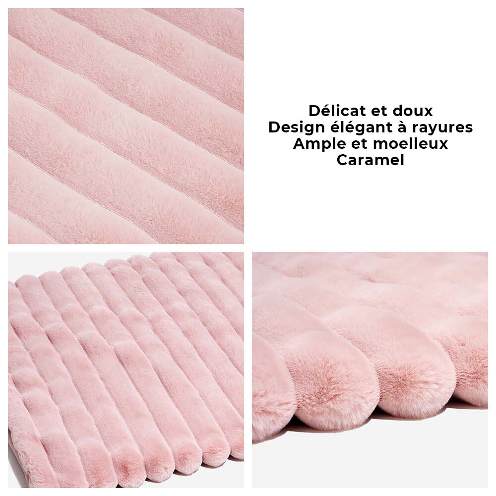 Tapis de luxe à rayures en fausse fourrure pour animaux de compagnie