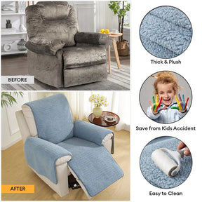 Housse de fauteuil inclinable en fausse fourrure sherpa épaisse et douce avec des sangles élastiques.