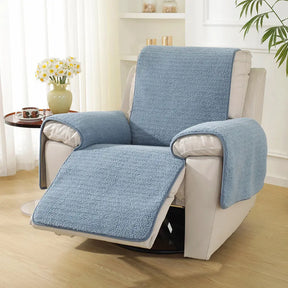 Housse de fauteuil inclinable en fausse fourrure sherpa épaisse et douce avec des sangles élastiques.