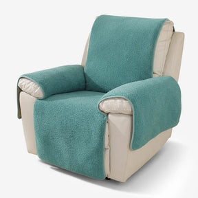 Housse de fauteuil inclinable en fausse fourrure sherpa épaisse et douce avec des sangles élastiques.