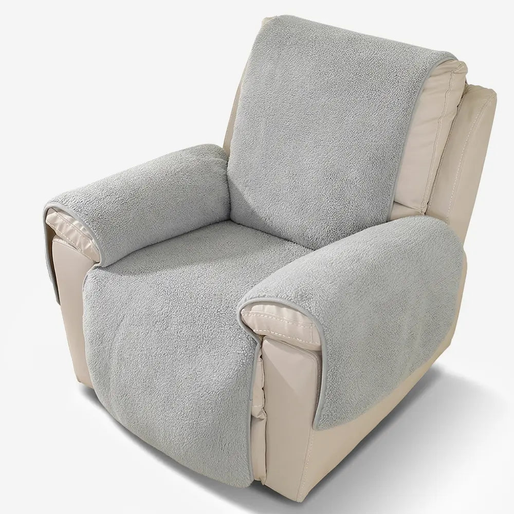 Housse de fauteuil inclinable en fausse fourrure sherpa épaisse et douce avec des sangles élastiques.