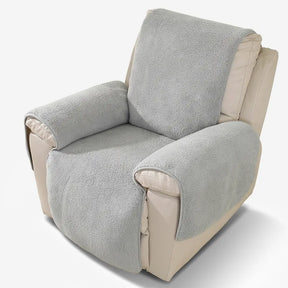 Housse de fauteuil inclinable en fausse fourrure sherpa épaisse et douce avec des sangles élastiques.