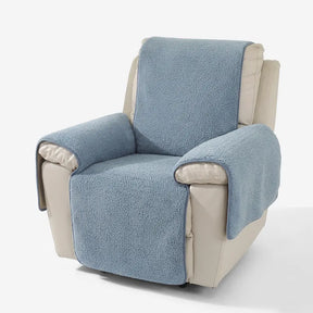 Housse de fauteuil inclinable en fausse fourrure sherpa épaisse et douce avec des sangles élastiques.