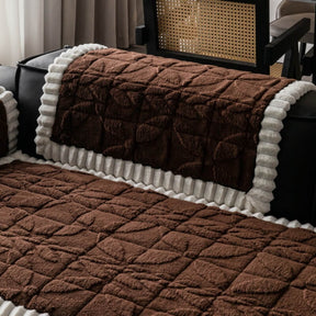 Housse de canapé en peluche courte épaissie à motif feuille antirayures et antidérapante