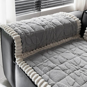 Housse de canapé en peluche courte épaissie à motif feuille antirayures et antidérapante