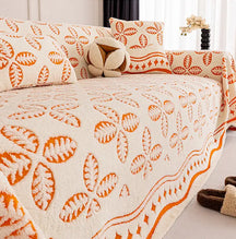 Couverture multi-usages en velours jacquard à motif de feuilles pour décoration de canapé