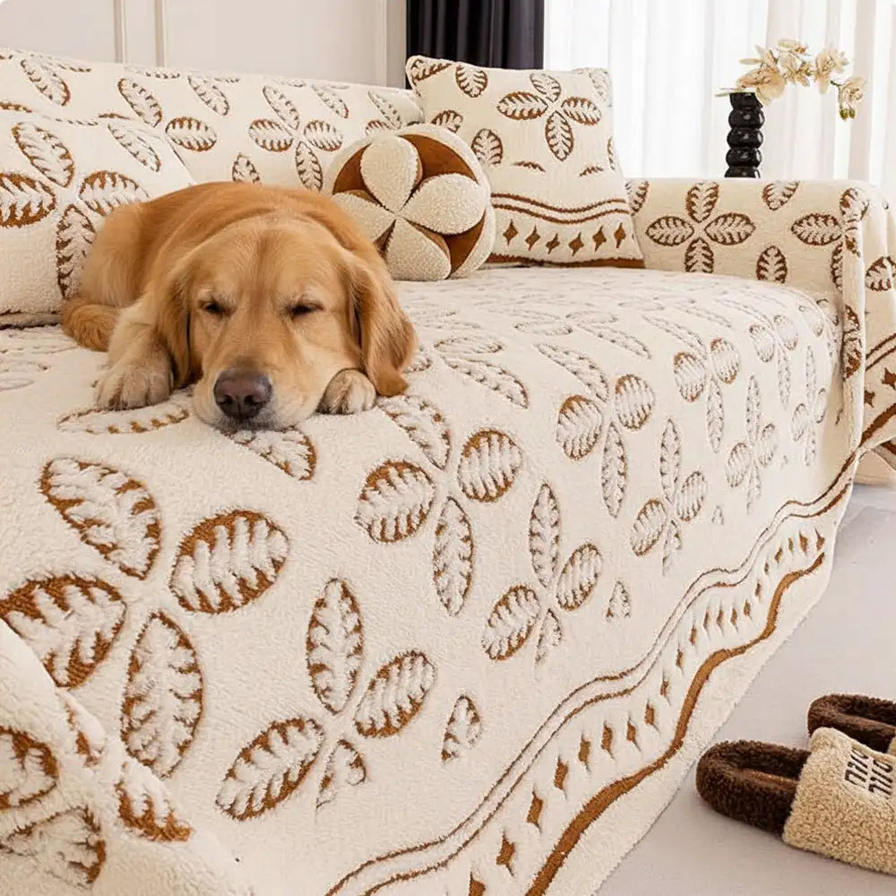 Couverture multi-usages en velours jacquard à motif de feuilles pour décoration de canapé
