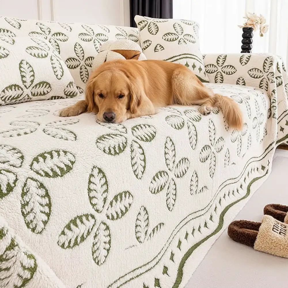 Couverture multi-usages en velours jacquard à motif de feuilles pour décoration de canapé