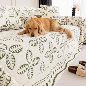 Couverture multi-usages en velours jacquard à motif de feuilles pour décoration de canapé