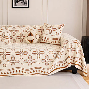 Couverture multi-usages en velours jacquard à motif de feuilles pour décoration de canapé
