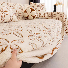 Couverture multi-usages en velours jacquard à motif de feuilles pour décoration de canapé