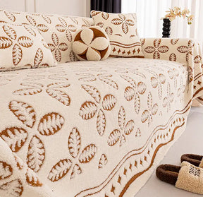 Couverture multi-usages en velours jacquard à motif de feuilles pour décoration de canapé